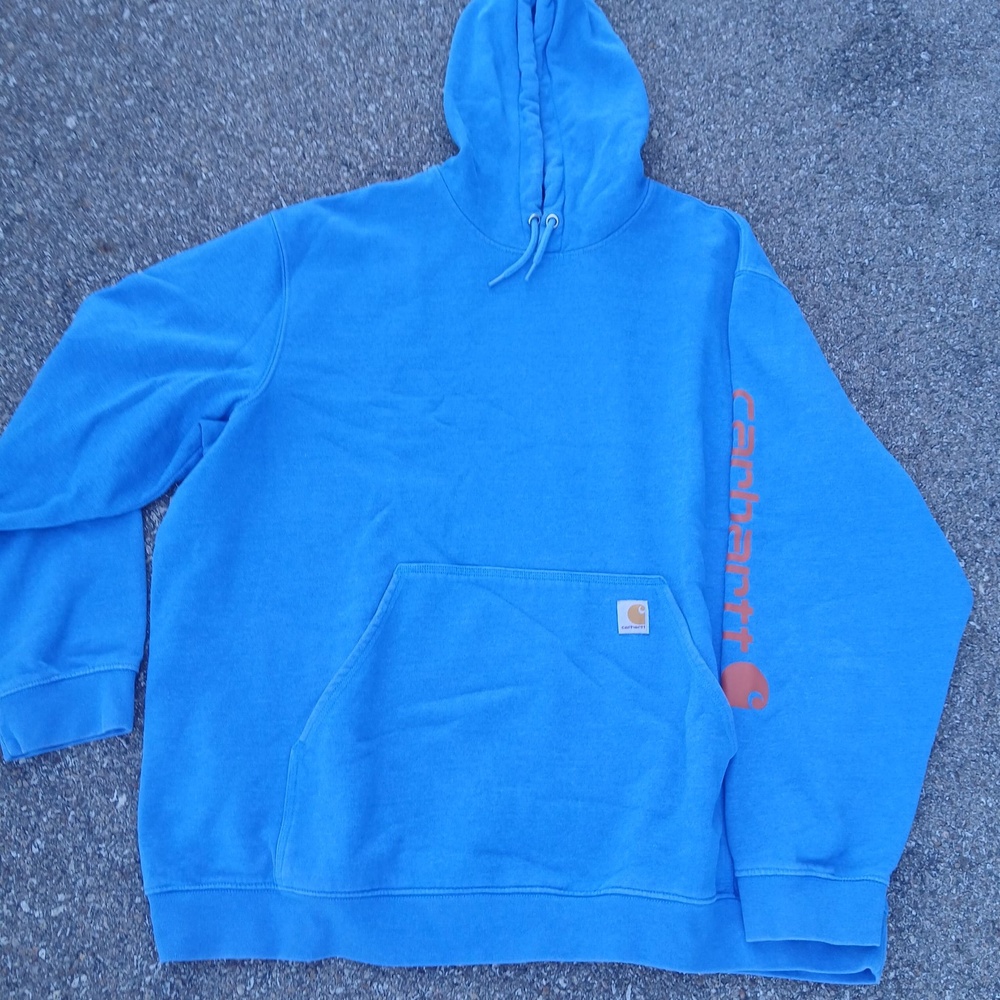 Carhartt Hoodie Mens 4XL Blue Loose Fit K288 Sleeve Logo Fleece Sweatshirt